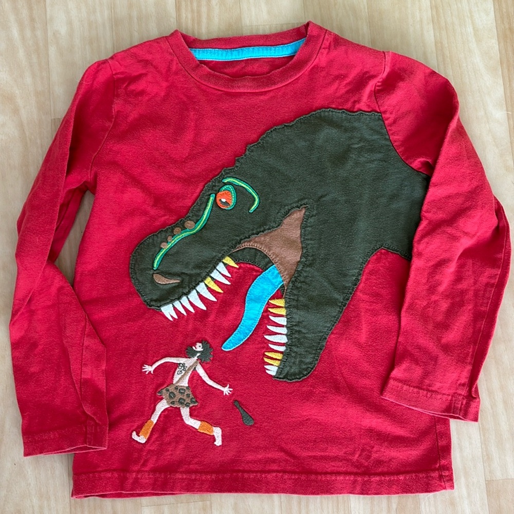 Mini Boden dinosaur long sleeved, T-Rex, embroidery, big aplique